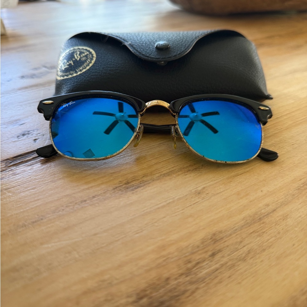 Ray-Ban Clubmaster Gold Frame with Blue Lenses Sunglasses